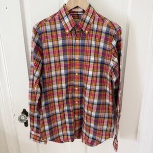 Barney’s Co-Op x Gant The Hugger Shirt Button Down Orange Blue Plaid Sz Medium M